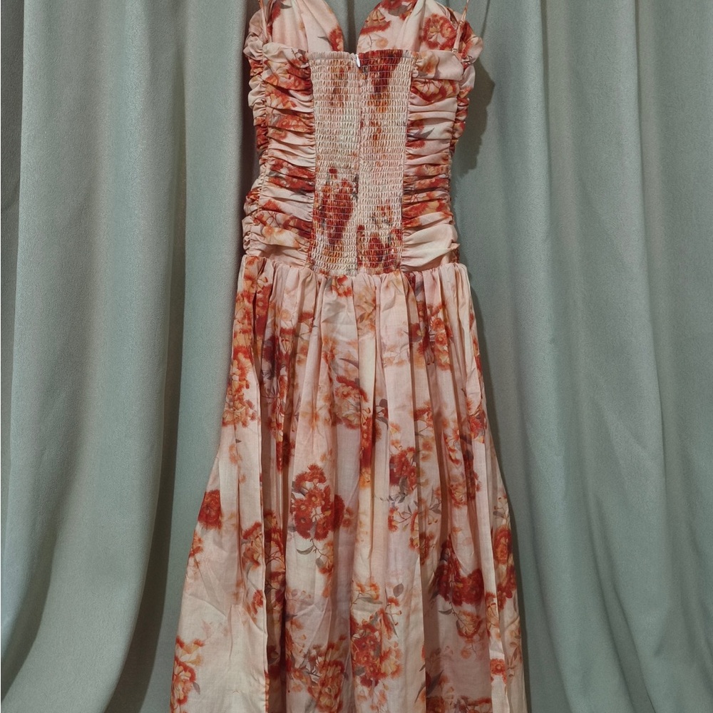 Zimmermann Pink Floral Strapless Ruched Midi Dress - Picture 8 of 10